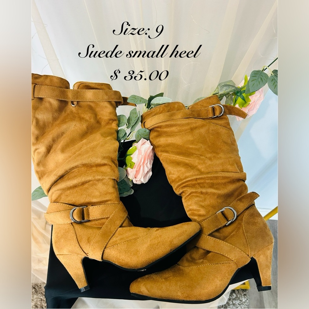 Chic Tan Suede Heeled Boots